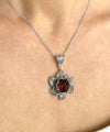 Sterling Silver Filigree Alexandrite Gemstone Blossoming Lotus Flower Pendant Necklace