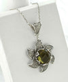 Sterling Silver Filigree Alexandrite Gemstone Blossoming Lotus Flower Pendant Necklace