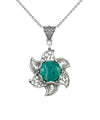 Sterling Silver Filigree Amazonite Gemstone Blossoming Lotus Flower Pendant Necklace