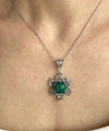 Sterling Silver Filigree Amazonite Gemstone Blossoming Lotus Flower Pendant Necklace