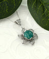 Sterling Silver Filigree Amazonite Gemstone Blossoming Lotus Flower Pendant Necklace