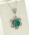 Sterling Silver Filigree Amazonite Gemstone Blossoming Lotus Flower Pendant Necklace