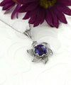 Sterling Silver Filigree Amethyst Gemstone Blossoming Lotus Flower Pendant Necklace