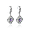 Sterling Silver Filigree Art Amethyst Gemstone Dangle Women Earrings