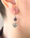 Sterling Silver Filigree Art Gemstone Dangle Women Heart Earrings