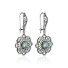 925 Sterling Silver Filigree Art Prasiolite Sun Figured Dangle Drop Earrings