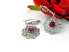 925 Sterling Silver Filigree Art Ruby Corundum Gemstone Sun Figured Dangle Drop Earrings