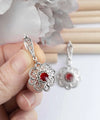 Sterling Silver Filigree Art Ruby Gemstone Women Dangle Drop Earrings