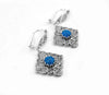 925 Sterling Silver Filigree Art Turquoise Gemstone Dangle Drop Earrings