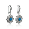 925 Sterling Silver Filigree Art Turquoise Gemstone Sun Figured Dangle Drop Earrings