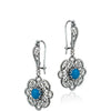 925 Sterling Silver Filigree Art Turquoise Gemstone Sun Figured Dangle Drop Earrings