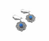 925 Sterling Silver Filigree Art Turquoise Gemstone Sun Figured Dangle Drop Earrings