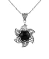 Sterling Silver Filigree Black Onyx Gemstone Blossoming Lotus Flower Pendant Necklace