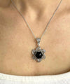 Sterling Silver Filigree Black Onyx Gemstone Blossoming Lotus Flower Pendant Necklace