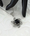Sterling Silver Filigree Black Onyx Gemstone Blossoming Lotus Flower Pendant Necklace