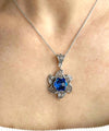 Sterling Silver Filigree Blue Quartz Gemstone Blossoming Lotus Flower Pendant Necklace