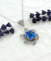Sterling Silver Filigree Blue Quartz Gemstone Blossoming Lotus Flower Pendant Necklace