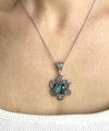 Sterling Silver Filigree Blue Topaz Gemstone Blossoming Lotus Flower Pendant Necklace