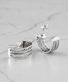 Sterling Silver Filigree Double Wavy Design C-Hoop Stud Earrings for Women - Filigranist Jewelry
