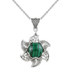 Sterling Silver Filigree Malachite Gemstone Blossoming Lotus Flower Pendant Necklace