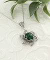 Sterling Silver Filigree Malachite Gemstone Blossoming Lotus Flower Pendant Necklace
