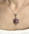 Sterling Silver Filigree Mojave Rhodonite Gemstone Blossoming Lotus Flower Pendant Necklace
