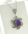 Sterling Silver Filigree Mojave Turquoise Gemstone Blossoming Lotus Flower Pendant Necklace
