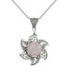Sterling Silver Filigree Rose Quartz Gemstone Blossoming Lotus Flower Pendant Necklace