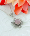 Sterling Silver Filigree Rose Quartz Gemstone Blossoming Lotus Flower Pendant Necklace