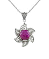 Sterling Silver Filigree Ruby Corundum Gemstone Blossoming Lotus Flower Pendant Necklace