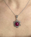 Sterling Silver Filigree Ruby Corundum Gemstone Blossoming Lotus Flower Pendant Necklace