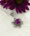 Sterling Silver Filigree Ruby Corundum Gemstone Blossoming Lotus Flower Pendant Necklace