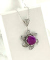Sterling Silver Filigree Ruby Corundum Gemstone Blossoming Lotus Flower Pendant Necklace