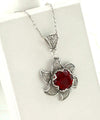 Sterling Silver Filigree Ruby Gemstone Blossoming Lotus Flower Pendant Necklace