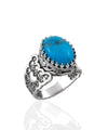 Turquoise Gemstone Double Heart Detailed Filigree Art 925 Sterling Silver Women Statement Ring