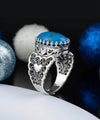 Turquoise Gemstone Double Heart Detailed Filigree Art 925 Sterling Silver Women Statement Ring