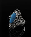 Turquoise Gemstone Sterling Silver Filigree Art Women Oval Statement Ring