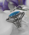Turquoise Gemstone Sterling Silver Filigree Art Women Oval Statement Ring