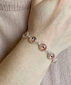 10 Beads Pink Evil Eye Women Silver Link Bracelet - Filigranist Jewelry