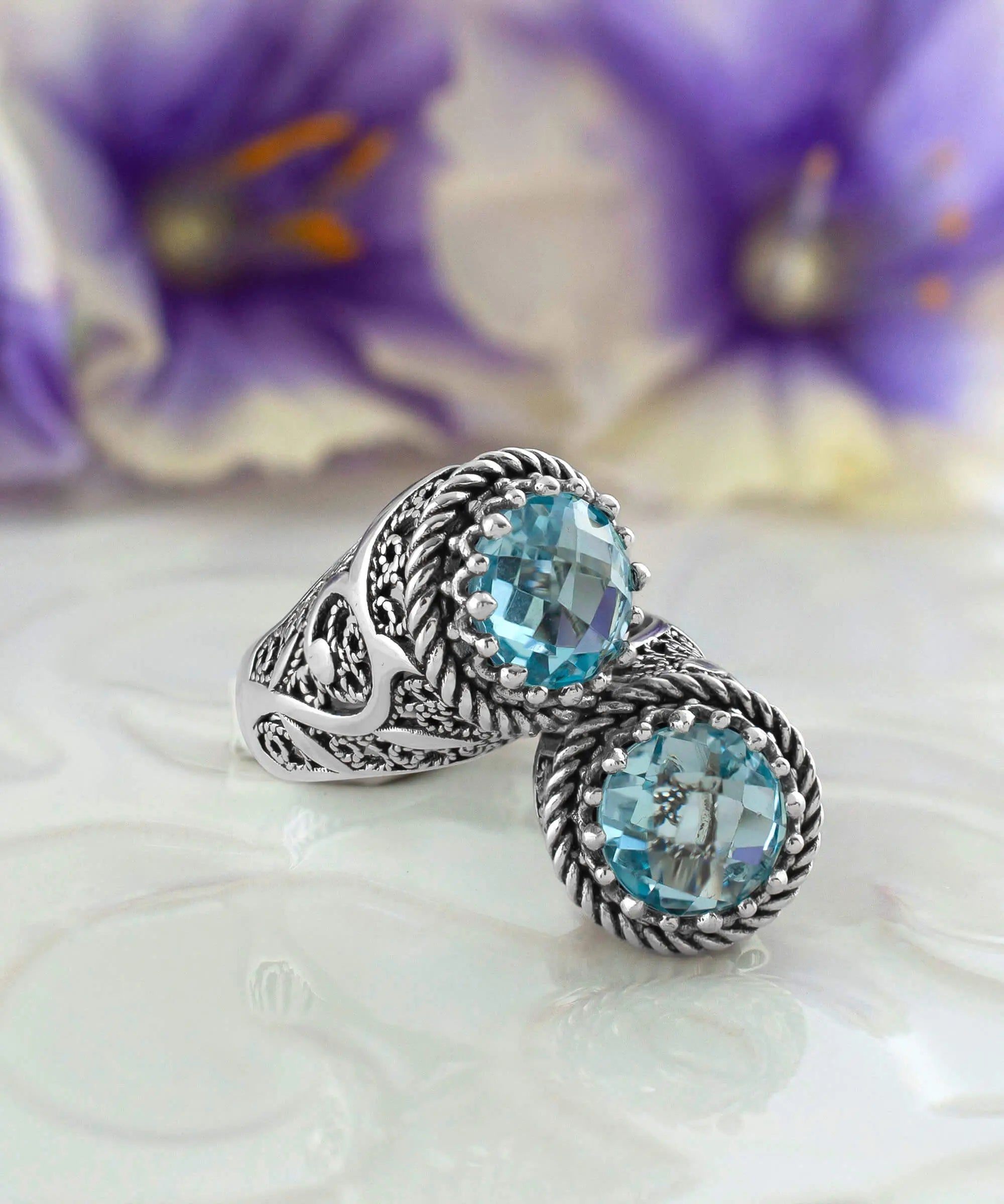 925 Sterling Silver Women's Bypass Ring with Sky Blue Topaz Gemstone ...