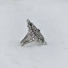 Filigree Art Lace Detailed Woman Long Statement Silver Ring