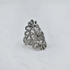 Filigree Art Lace Detailed Woman Long Statement Silver Ring