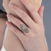 Filigree Art Lace Detailed Woman Long Statement Silver Ring