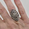 Filigree Art Lace Detailed Woman Long Statement Silver Ring