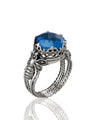Bee Detailed Blue Quartz Gemstone Filigree Art Women Silver Cocktail Ring