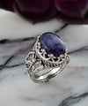 Charoite Gemstone Filigree Art Double Butterfly Detailed Women Silver Statement Ring