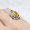 Citrine Gemstone Sterling Silver Women Statement Ring with Daisy Figures