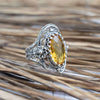 Citrine Gemstone Sterling Silver Women Statement Ring with Daisy Figures