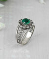 Daisy Figured Emerald Gemstone Filigree Art Women Silver Cocktail Ring