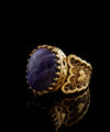 Double Heart Detailed Charoite Gemstone Filigree Art Gold Plated Sterling Silver Women Statement Ring